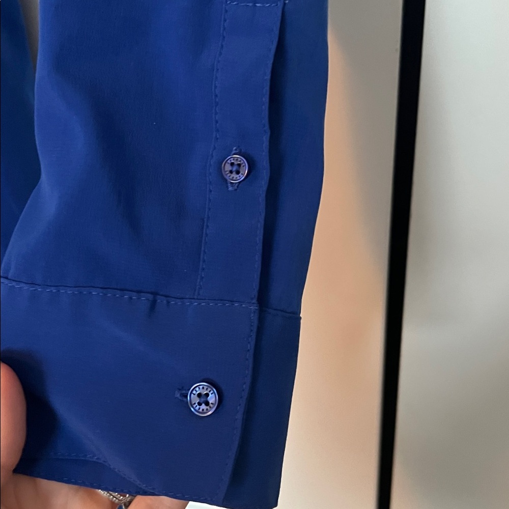 Express Royal Blue Long Sleeve Shirt Dress with Tie Waist - Picture 5 of 7